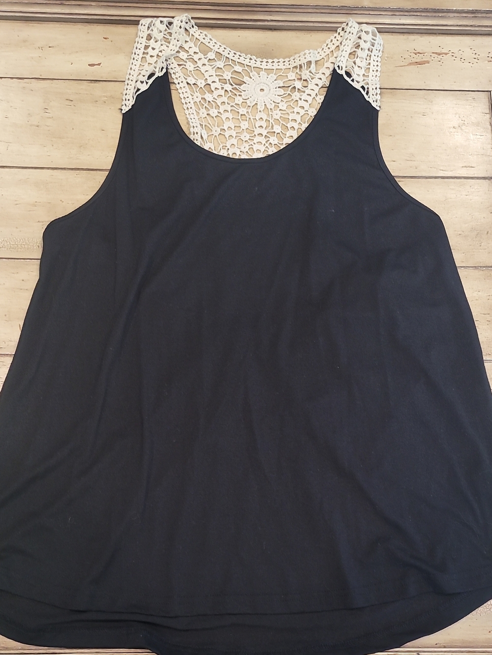 6 For $25 Black Tank Top with Cream Crochet Back - Women